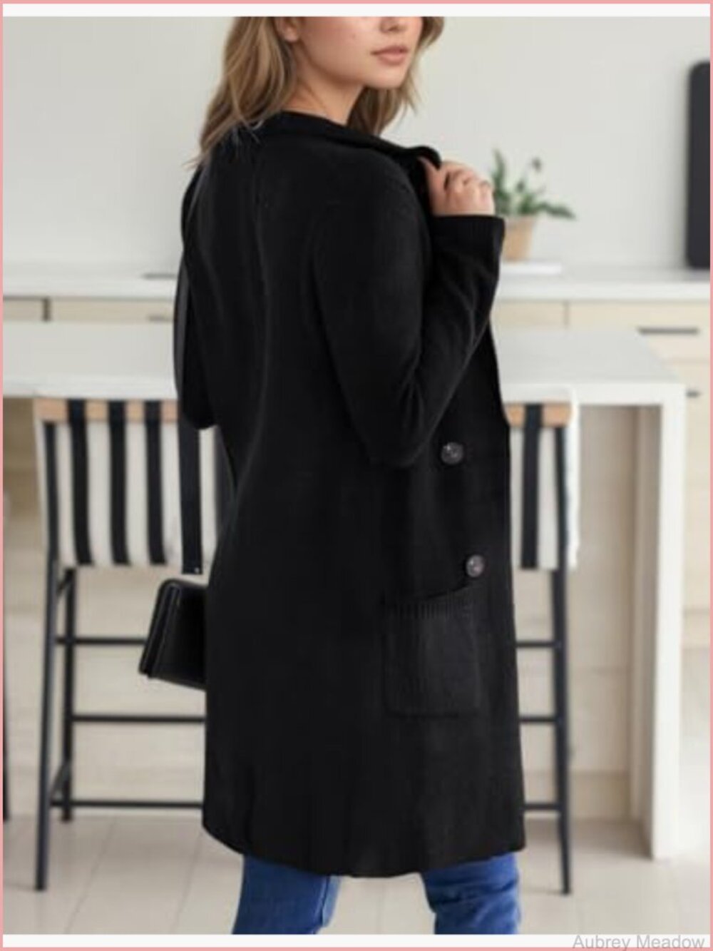 Open Front Long Cardigan Sweater Casual Knit Coatigan with Pockets - Picture 2 of 6